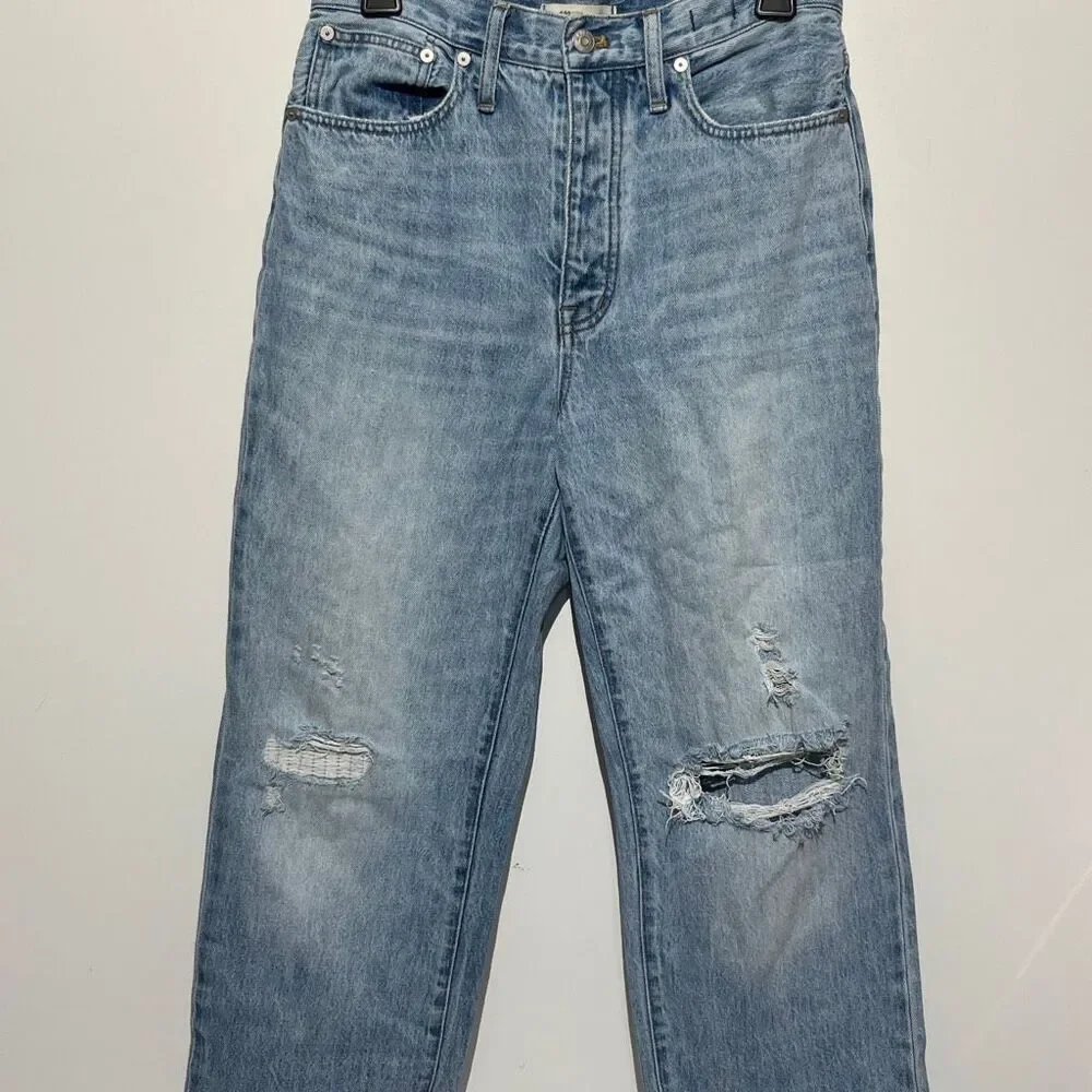 Madewell Women's Blue Distressed Button Fly 100% Cotton The Dad Jeans‎ Size 27